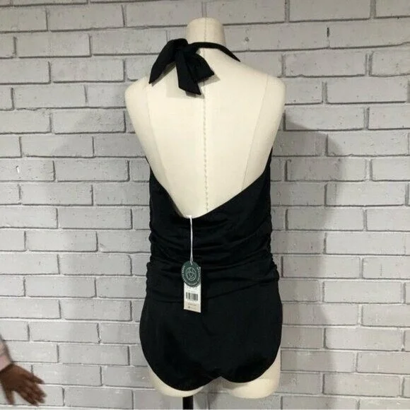 Boden Women Black Halter Ruched Tummy Friendly One Piece Swimsuit | Size 8 - Picture 15 of 15